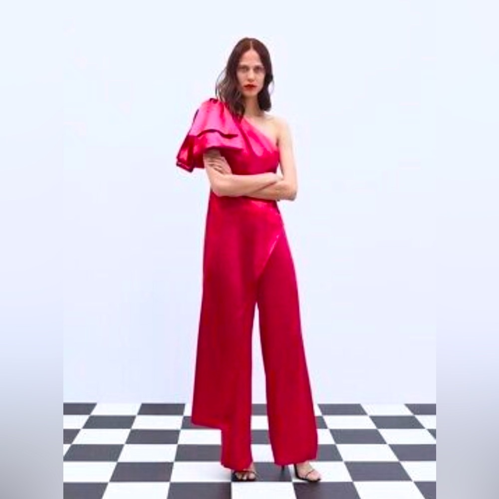 Zara SS19 Limited Edition Assymetrical Top With Bow Fuchsia 2848/581 Size L NWT